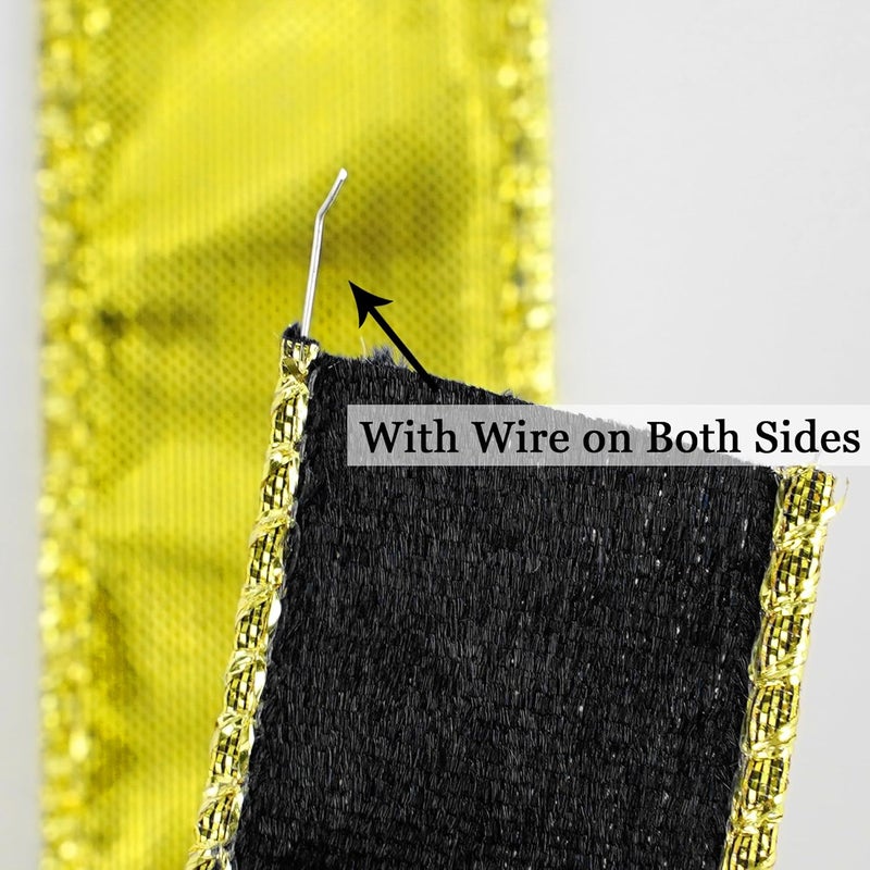 Meedee Black and Gold Velvet Ribbon - 1 Inch Thin Velvet Wired - 25 Yards Spool - Two Tone - Christmas Tree, Gift Wrapping, Wreaths, Bows, Crafts - Image 4